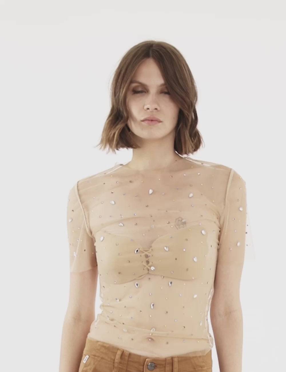 Jijil T-shirt trasparente con strass Consegna Veloce