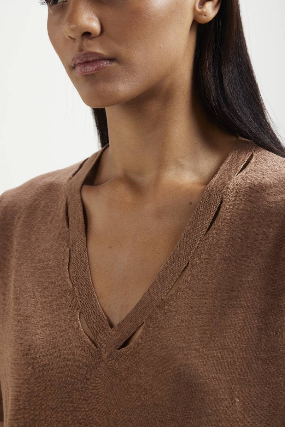 Kangra Cashmere Scollo V In Lino con Buchi Nello Scollo Shopping Online