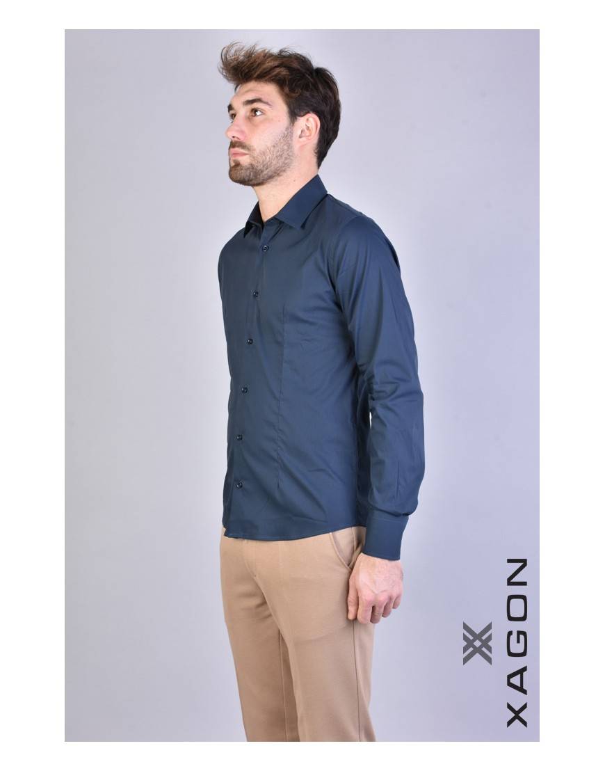 La haine inside us CAMICIA PAMATE Stretch Slim Fit Blu Presa