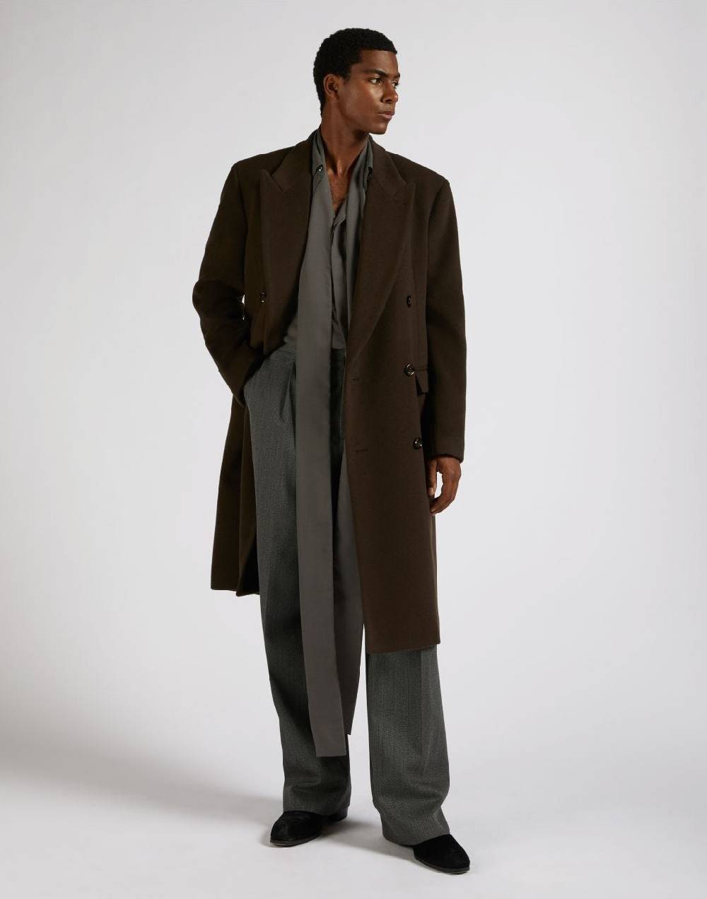 ﻿Lardini Cappotto doppiopetto marrone in lana a 6 bottoni Shopping Online