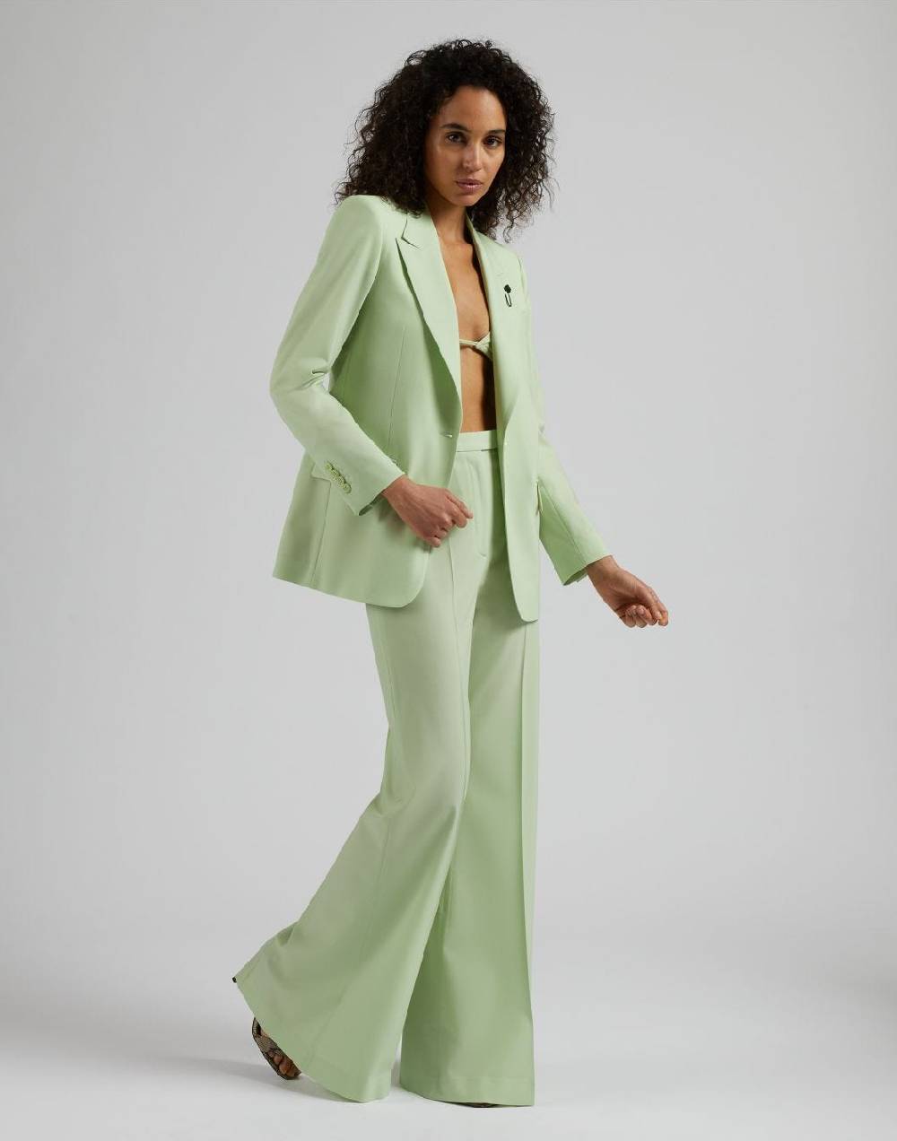 Lardini Pantalone verde a vita alta con fondo a zampa Saldi
