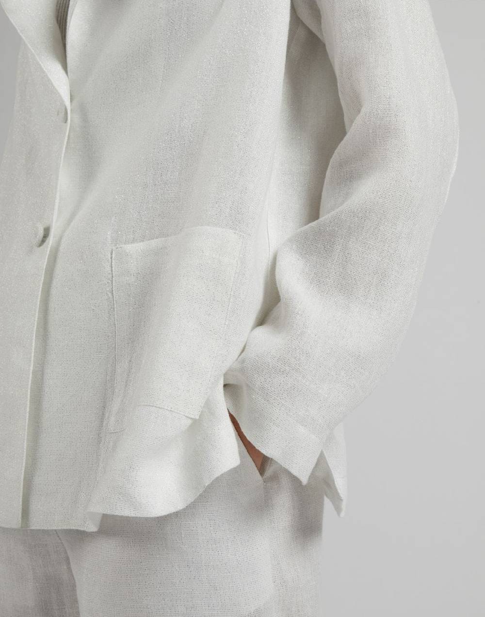 Lardini Giacca monopetto in lino lurex bianco e argento Vendita Economica