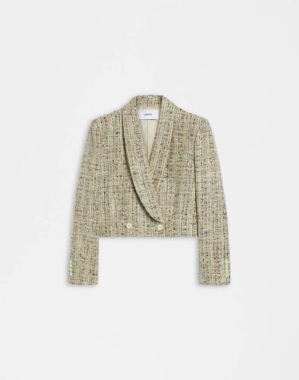 Lardini Giacca corta in tweed di cotone verde intrecciato lurex Saldi Di Fabbrica