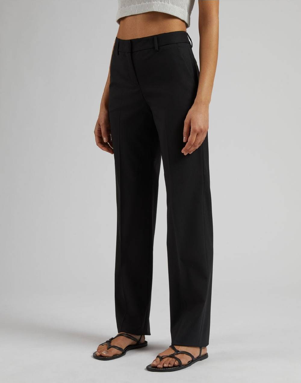 Lardini Pantalone nero gamba dritta regolare in tessuto di lana stretch Pezzi Unici