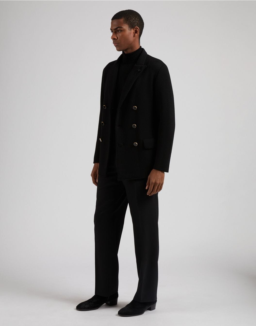 Lardini Peacoat nero doppiopetto in lana merino 100% Outlet