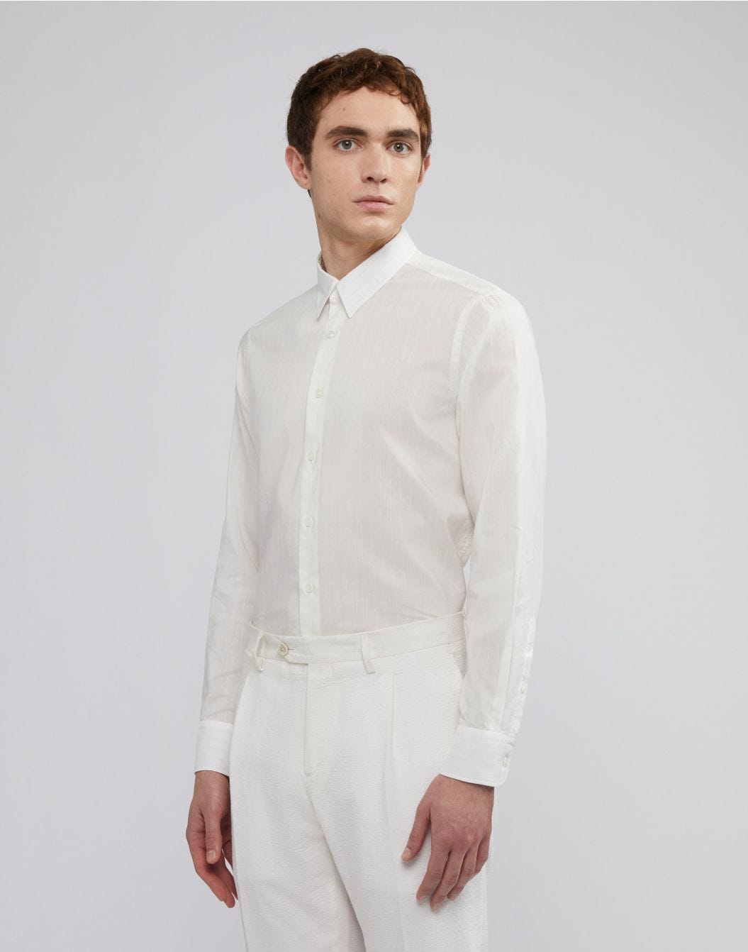 Lardini Camicia bianca con collo italiano in voile Convenienza