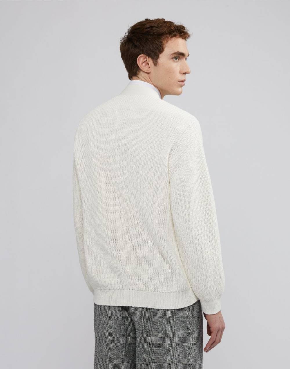 Lardini Cardigan bianco in cotone crêpe e lavorazione a coste Convenienza