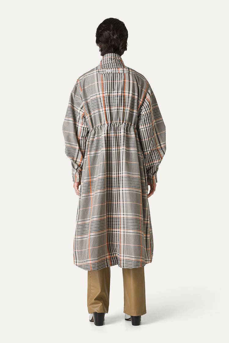 Oof Wear PARKA LUNGO OVER IN NYLON MEMORY CON DISEGNO CHECK 9211 - ARANCIO/CREMA Sconto