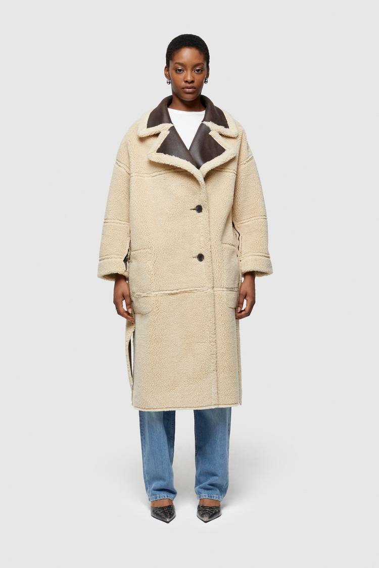 Oof Wear CAPPOTTO LUNGO REVERSIBILE 9263 IN ECO-MONTONE - MARRONE/CREMA Spedizione Gratuita