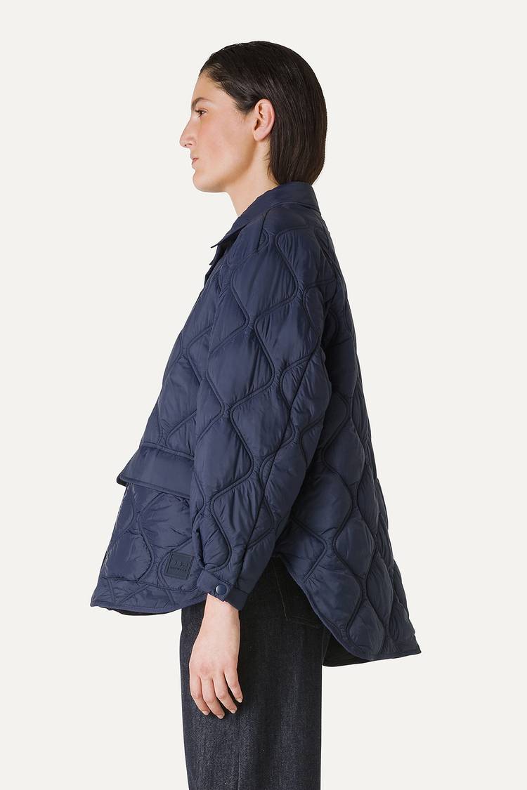 Oof Wear GIACCA A CAMICIA OVER IN NYLON LEGGERO TRAPUNTATO 9222 - BLU NOTTE Nuova