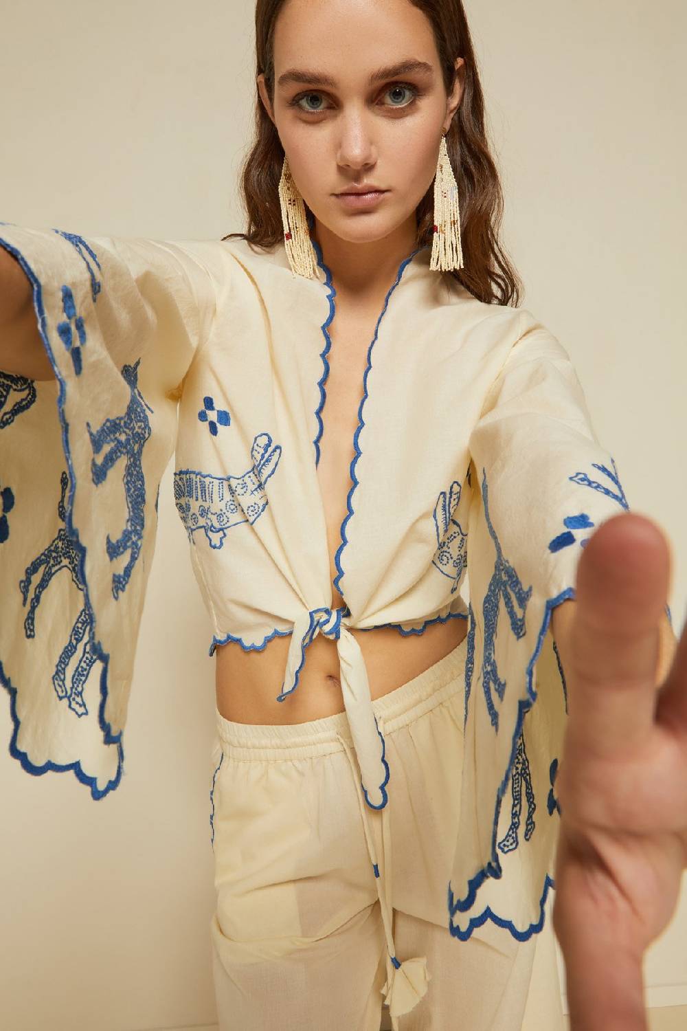 ottod'Ame Cotton knotted shirt with embroidery Nuovo