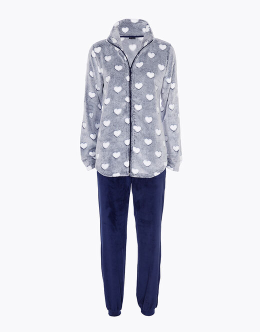 Lovable Homewear aperto in pelliccetta jacquard e micropile, blu 2025