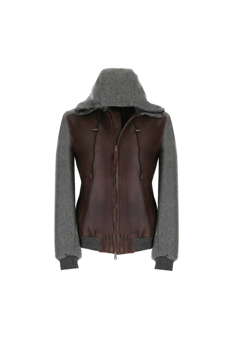 Lubiam Giubbino in pelle con inserti in felpa Giubbino in pelle con inserti in felpa Economico