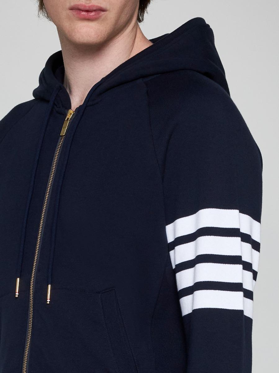 THOM BROWNE Felpa in cotone con zip e 4-Bar Saldi Di Fabbrica