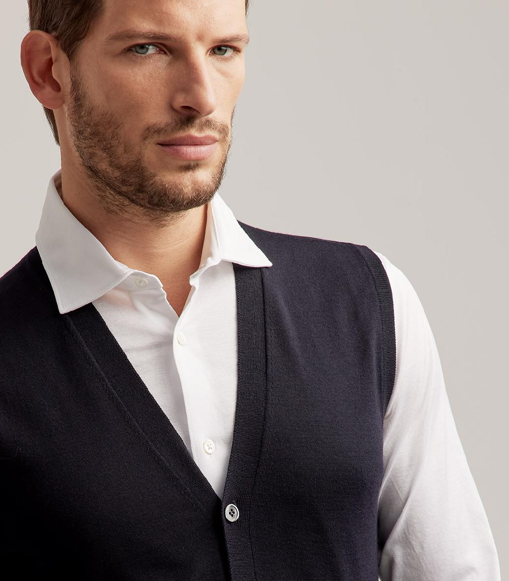 S.Moritz GILET BOTTONI ROYAL MERINO - BLU NAVY In Saldo