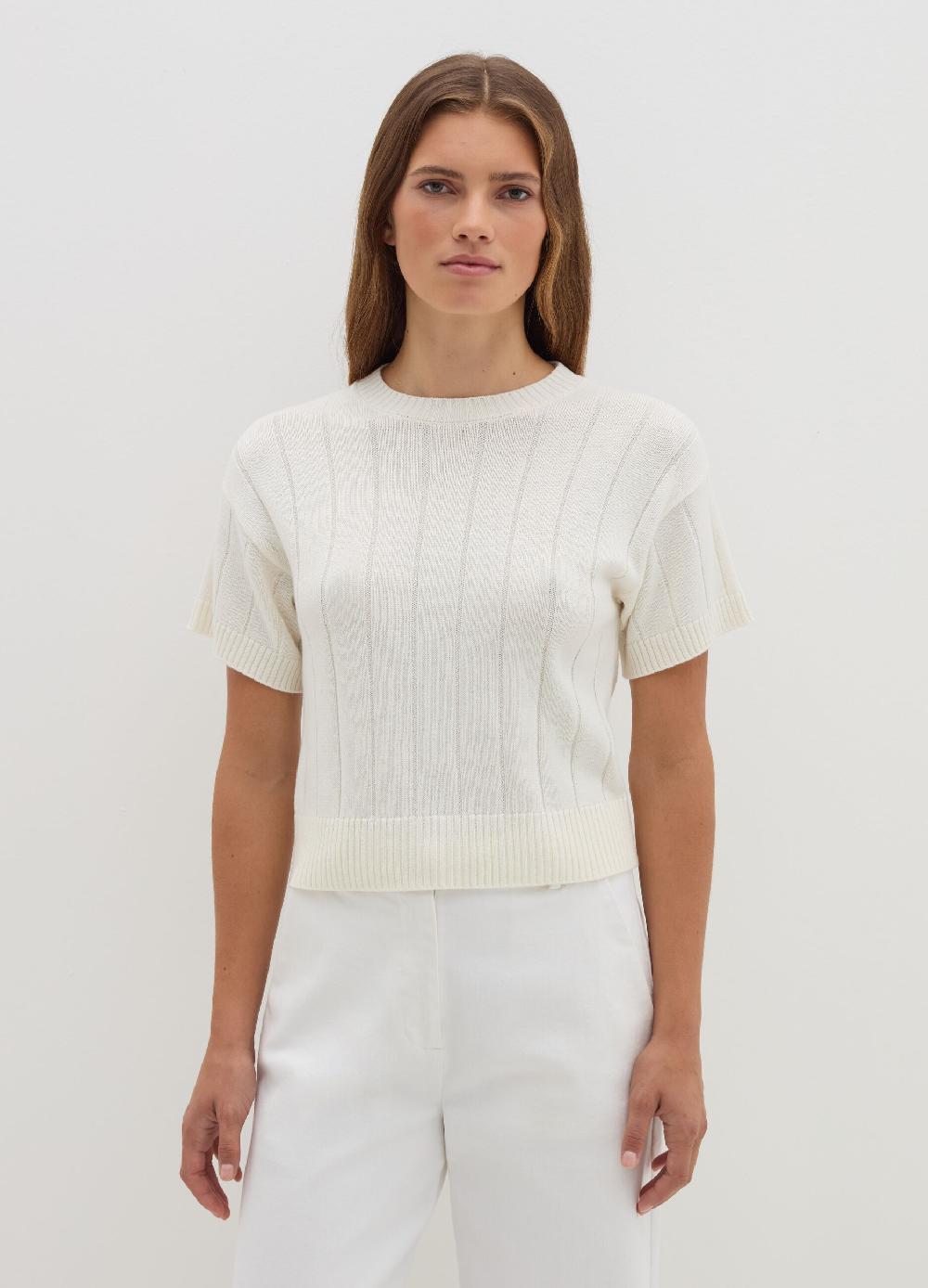 Stefanel Maglia a maniche corte in lana cotone e cashmere Vendita