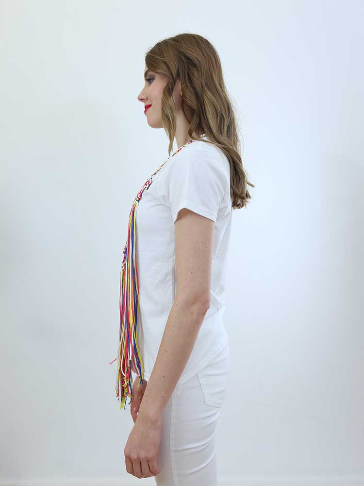 Tricot à Porter T-SHIRT APPLICAZIONE CROCHET E FRANGIA Nuova