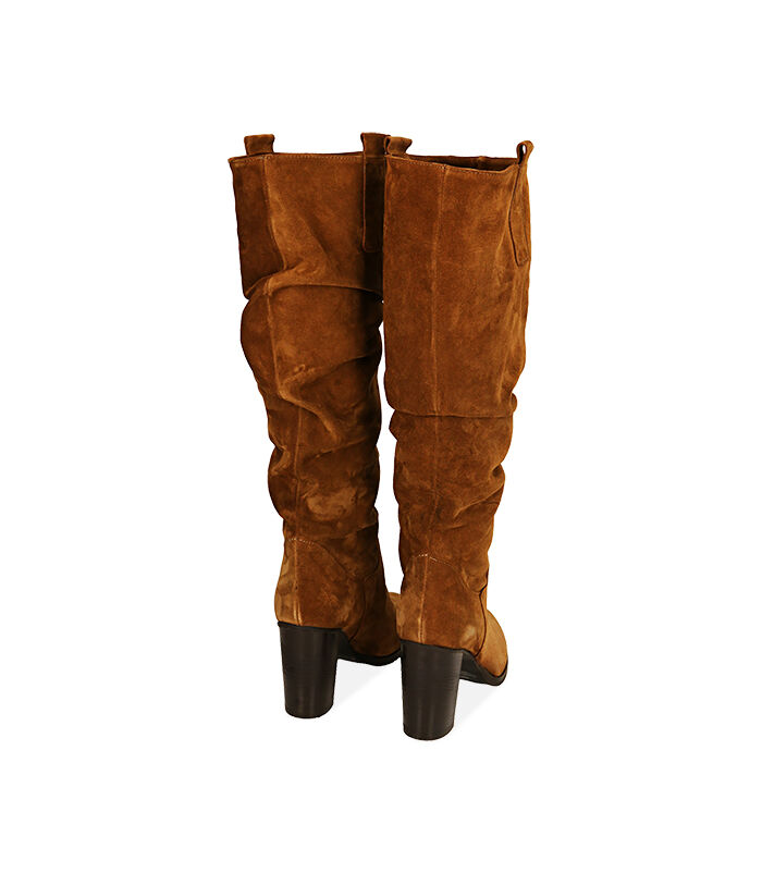 Valerio 1966 Stivali donna cognac in camoscio tacco 9 cm Prezzo Ridotto