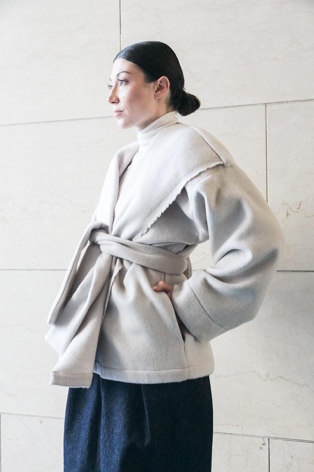 ﻿Zerobarracento Chiara recycled white wool jacket Promozione